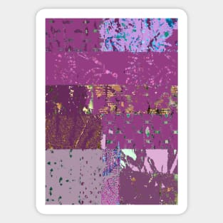 Plum textiles, mixed media, fiber art, purple, pink, blue, lavender, orange, green Sticker